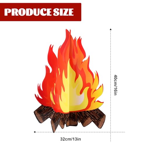 Boao 3 Set Large Fake Fire 16 x 13 Inch Big Fake Flame Camping Decoration 3D Cardboard Campfire Centerpiece Artificial Flames Campfire Party Decoration or Camp Bachelorette - Image 3