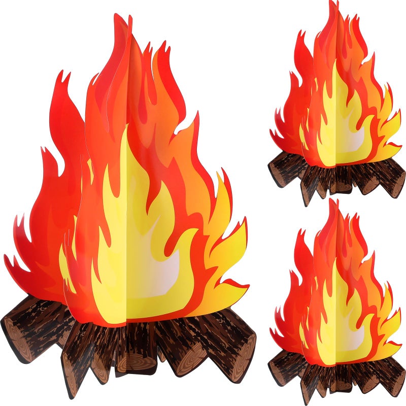 Boao 3 Set Large Fake Fire 16 x 13 Inch Big Fake Flame Camping Decoration 3D Cardboard Campfire Centerpiece Artificial Flames Campfire Party Decoration or Camp Bachelorette - Image 2