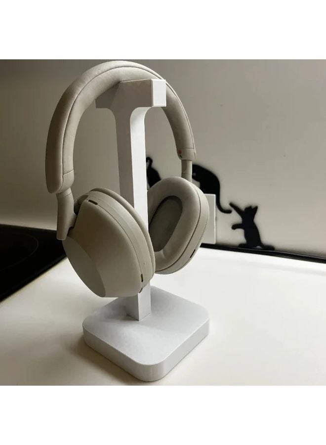 Modern White Headphone Stand Durable Plastic Desktop Holder With Sturdy Base - Image 4