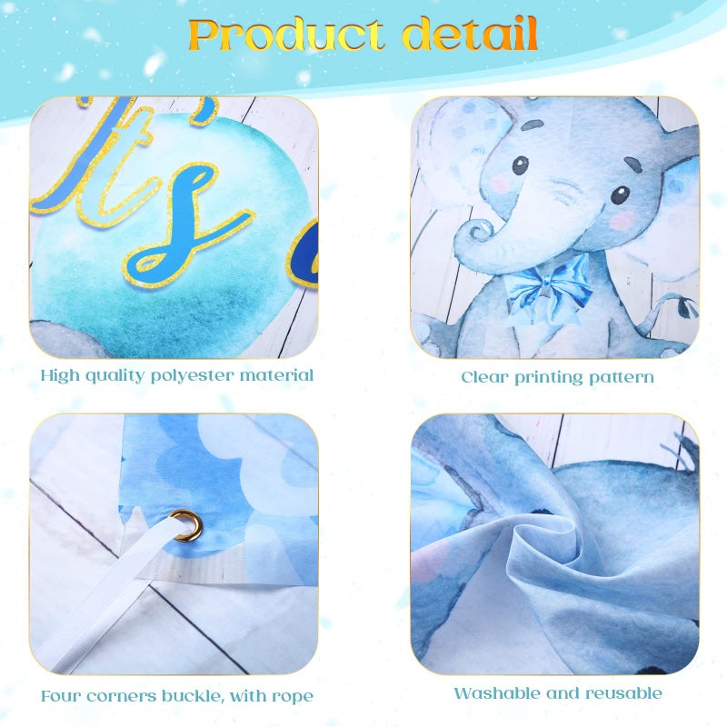 Zhanmai Baby Shower Decorations 121 Pieces Elephant Party Supplies Include Backdrop Banner Balloons Tablecloth and Cake Toppers for Gender Reveal Elephant Theme Birthday Party(Boy Style) - Image 4