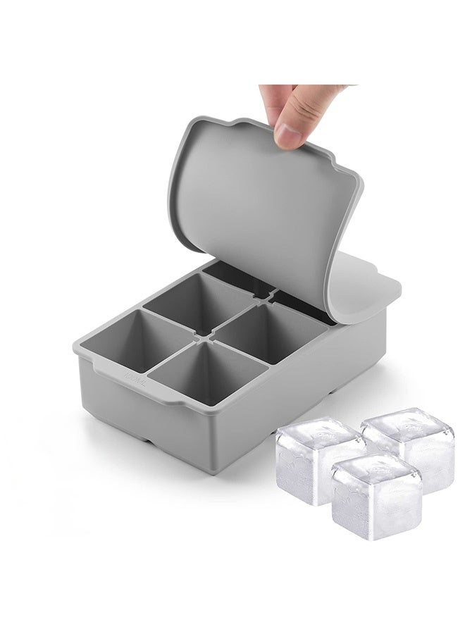 Peachjoy Large Ice Cube Tray with Lid, Stackable Big Silicone Square Ice Cube Mold for Frozen Treats, Easy Release BPA Free - Image 1