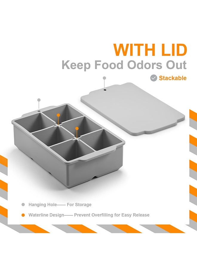 Peachjoy Large Ice Cube Tray with Lid, Stackable Big Silicone Square Ice Cube Mold for Frozen Treats, Easy Release BPA Free - Image 2