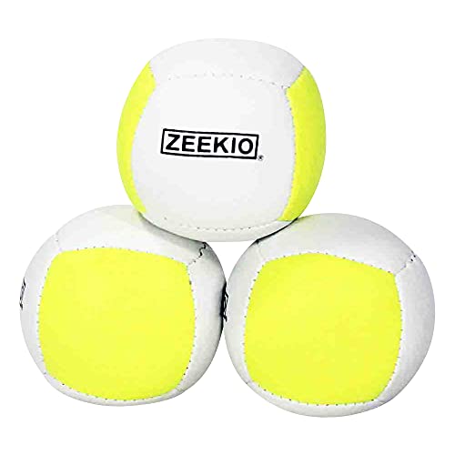 Zeekio Lunar Juggling Balls Set of 3 Professional UV Reactive 6Panel Balls Synthetic Leather Millet Filled 110g Each WhiteYellow - Image 1