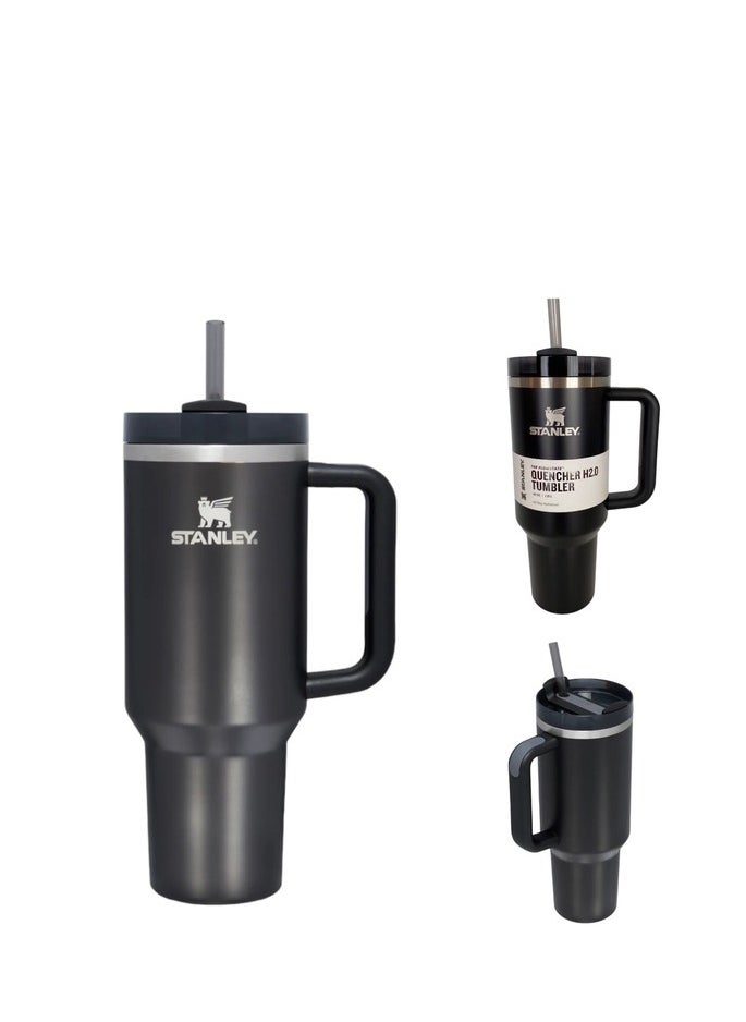 Stanley - Quencher H2.0 FlowState 40oz Vacuum Insulated Tumbler – Black Stainless Steel Travel Mug with Leakproof Lid & Reusable Straw | Double-Walled Insulation Keeps Drinks Hot for 7 Hours or Cold for 24 Hours | Durable, Portable, BPA-Free Hydration Solution for Office, Gym & Travel - Image 1