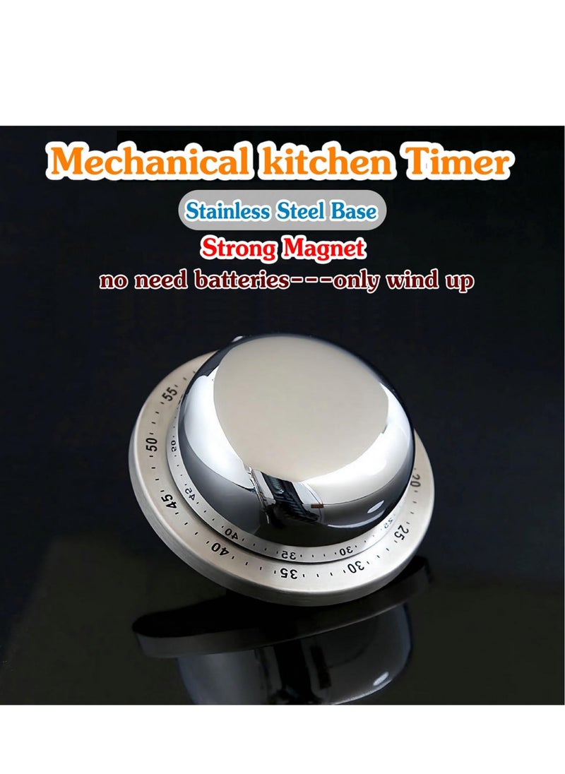 Excefore - Mechanical Kitchen Timer, No Battery Required Magnetic Cooking Timer, Upgraded 60 Minutes Manual Countdown Timer for Cooking and Baking (Black) - Image 1