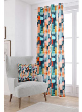 Cango Home Turquoise Orange Abstract Decorative Digital Printed Curtain CGH158-PR  - Image 1