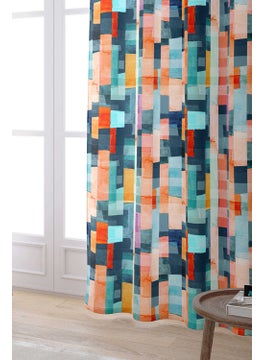 Cango Home Turquoise Orange Abstract Decorative Digital Printed Curtain CGH158-PR  - Image 2