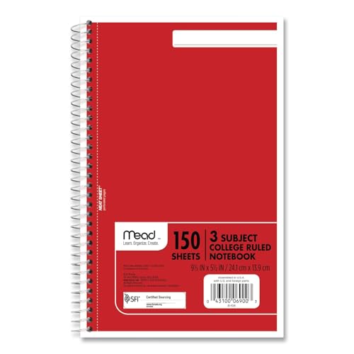 Mead 3-Subject Wirebound College Ruled Notebook, 9.5" x 6" - Image 1