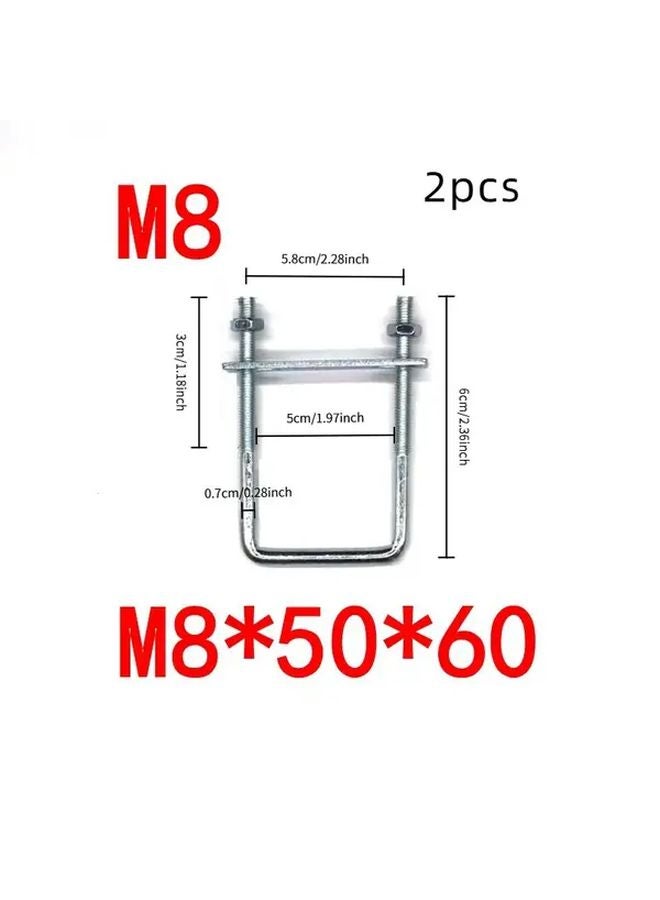 M8x50x60 U Bolts 2pcs Galvanized Steel Fixing Buckle Right Angle U Card - Image 1