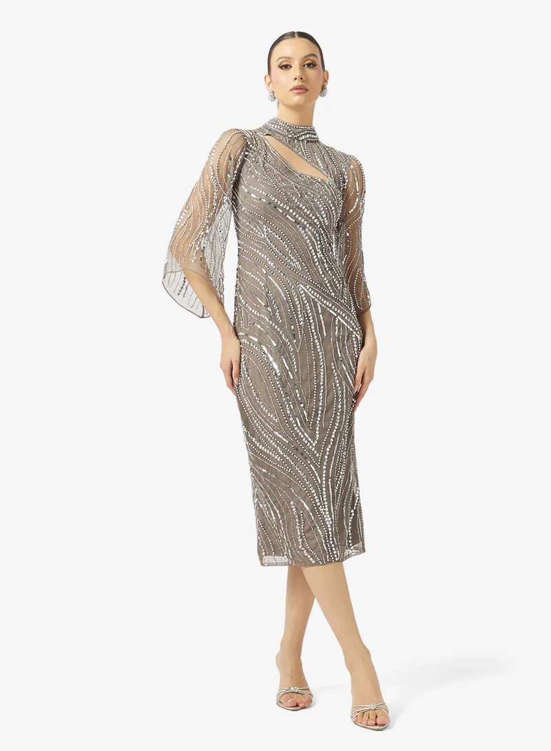 اميليا روز فستان ميدي بأكمام واسعة وترتر