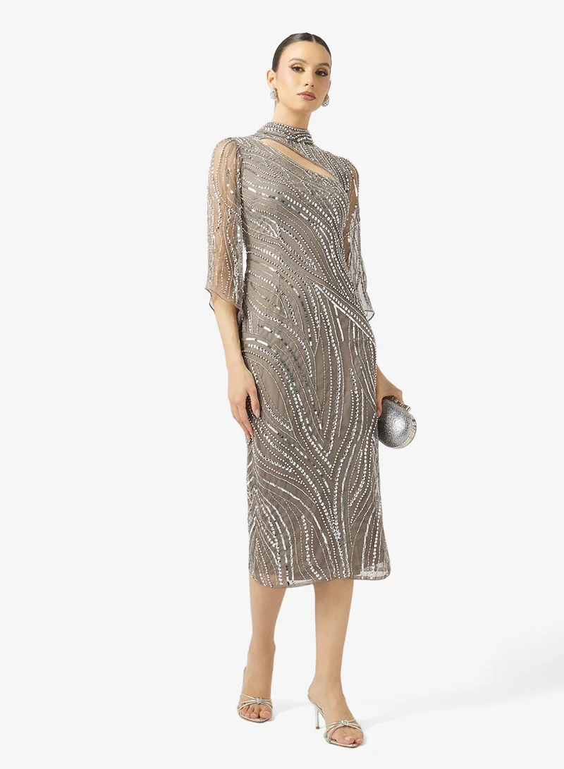 Amelia Rose  Flared Sleeve Sequin Midi Dress for Women | Best Price UAE