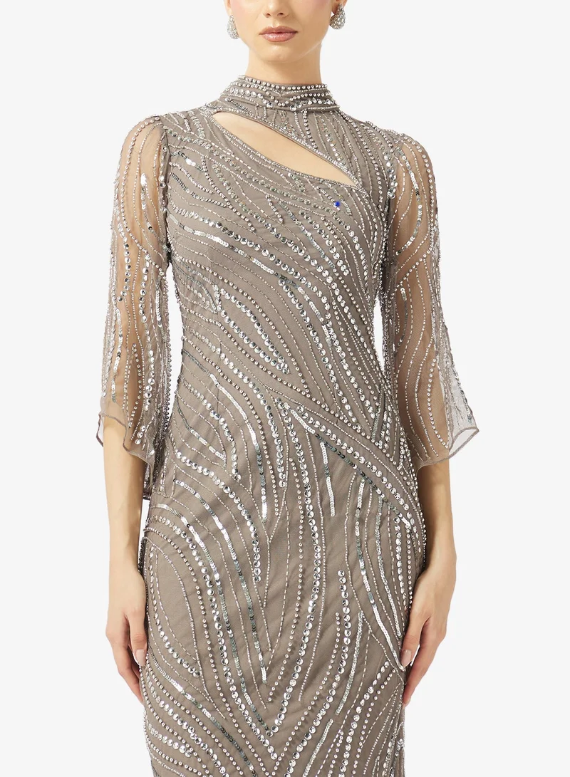 Amelia Rose  Flared Sleeve Sequin Midi Dress for Women | Best Price UAE