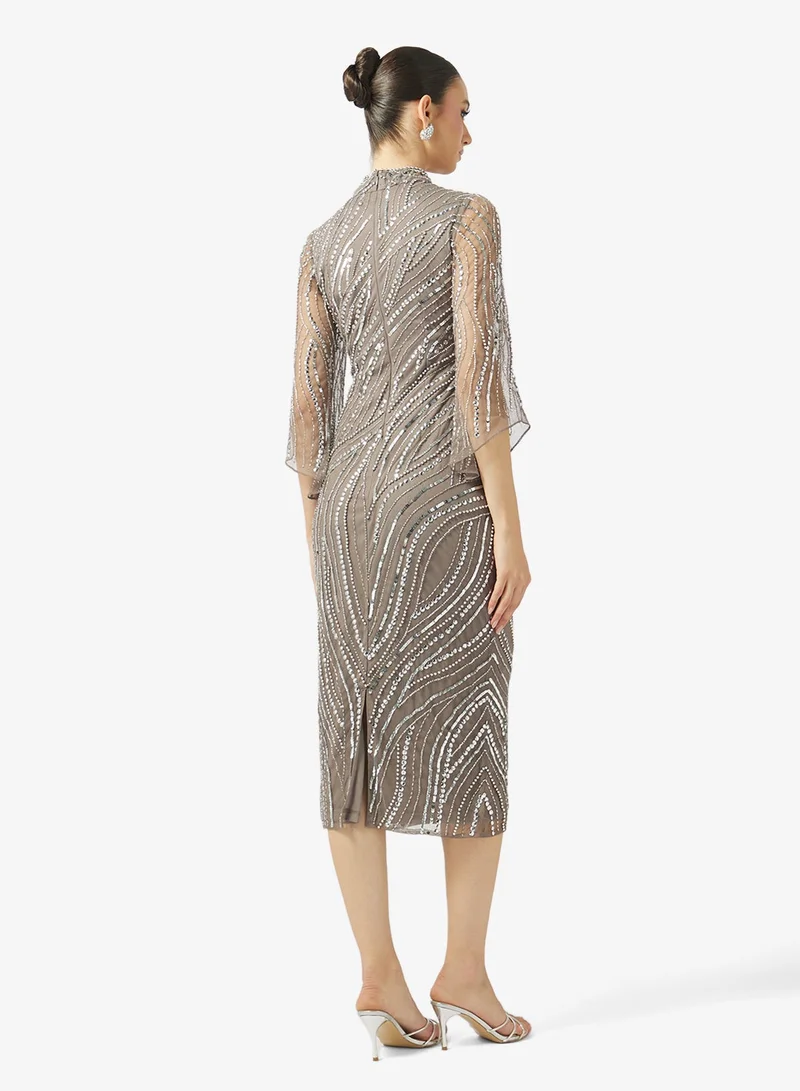 Amelia Rose  Flared Sleeve Sequin Midi Dress for Women | Best Price UAE