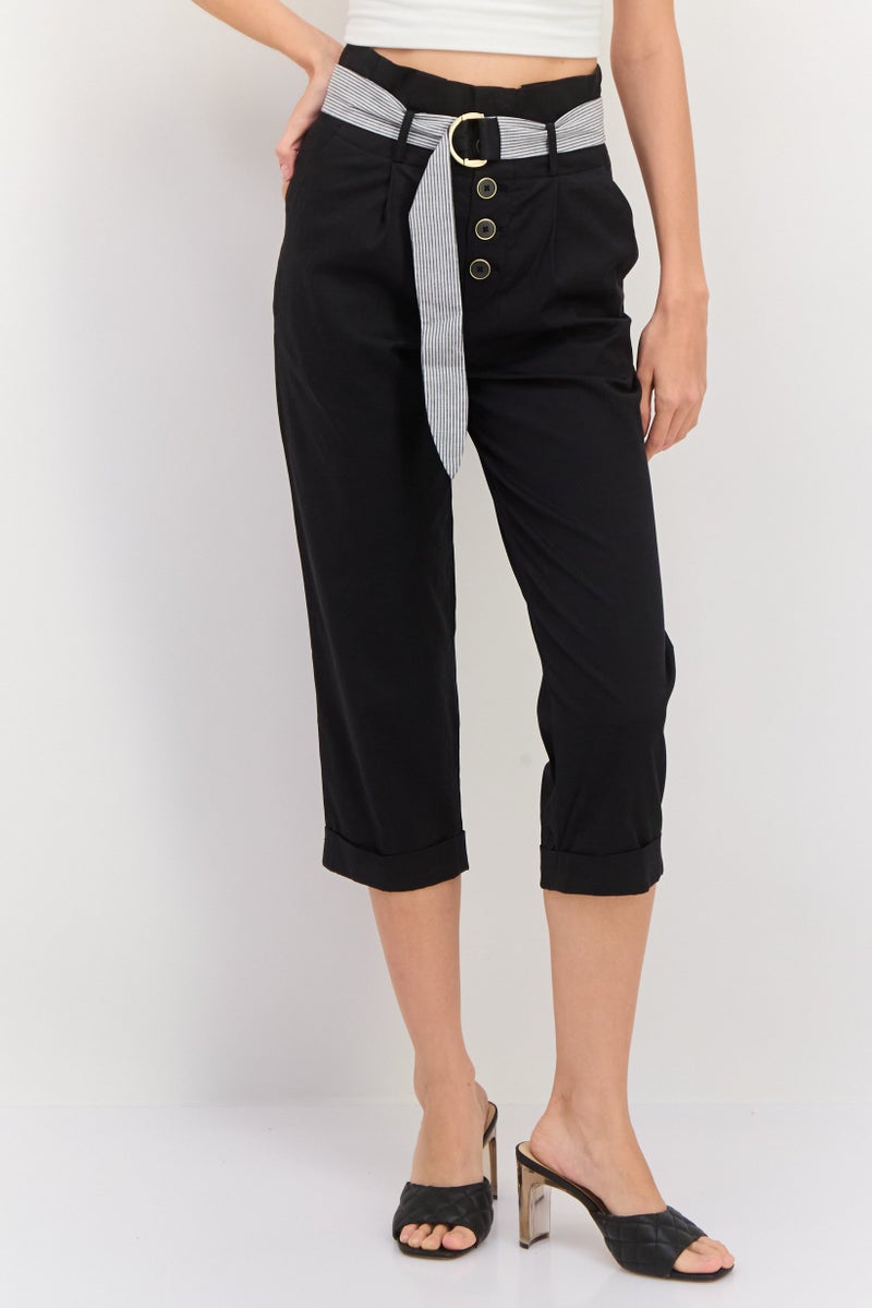 ONLY سروال كابري نسائي بقصة عادية، أسود - Image 1