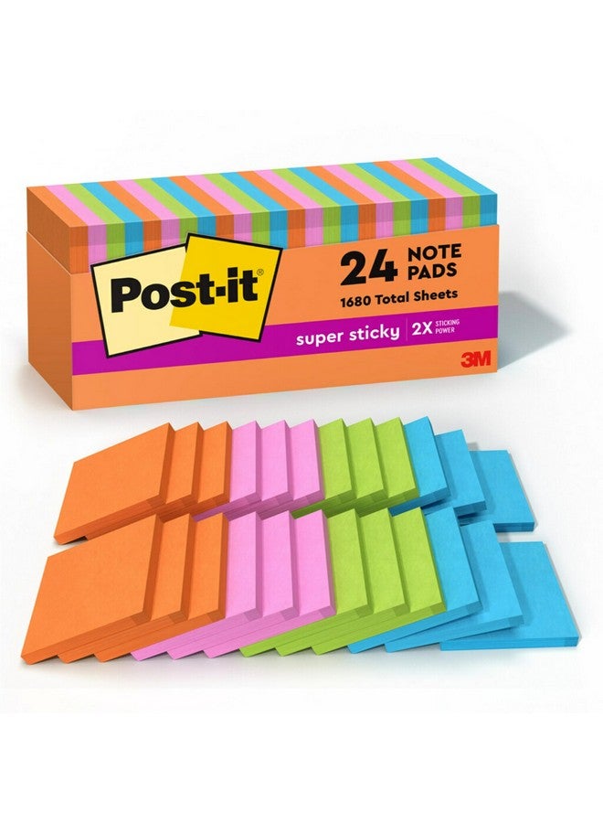 Post-it Super Sticky Notes, 3x3 in, 24 Pads, 2x the Sticking Power,Energy Boost Collection, Bright Colors (Orange, Pink, Blue, Green), Recyclable - Image 1