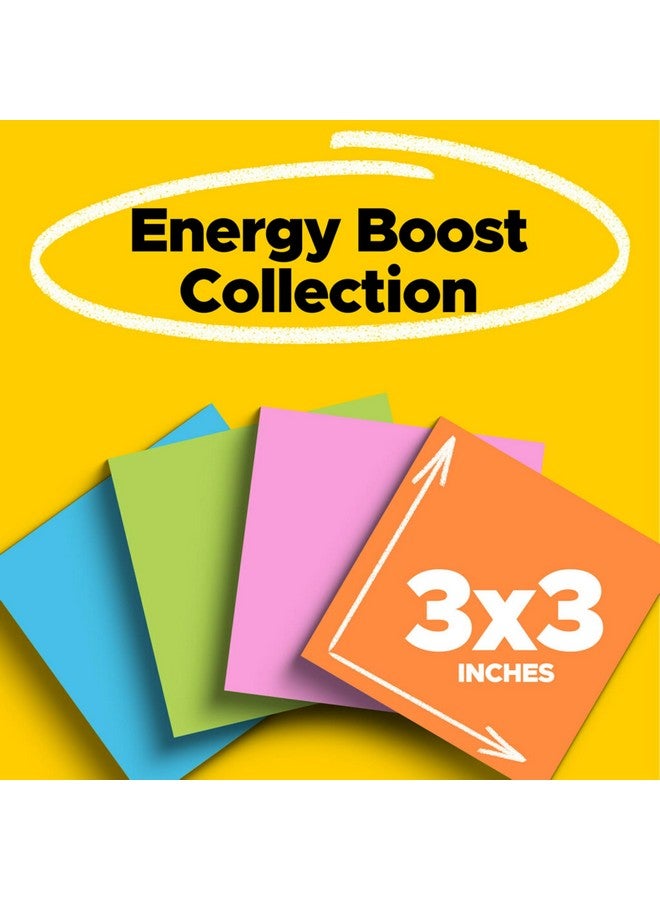 Post-it Super Sticky Notes, 3x3 in, 24 Pads, 2x the Sticking Power,Energy Boost Collection, Bright Colors (Orange, Pink, Blue, Green), Recyclable - Image 2