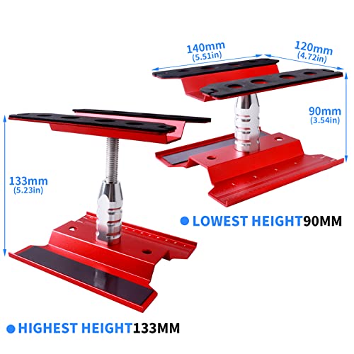 FriHobby RC Car Work Stand RC Tool Kit Repair Workstation Aluminum Alloy 360 Degree Rotate w/Screw Kit & Screw Tray, Wheel Wrench for 1/8 1/10 1/12 1/16 Scale Models Cars Trucks (Red) - Image 4