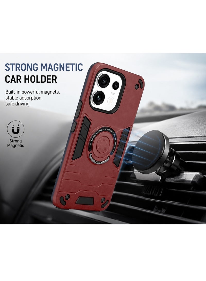 Wtech Oppo Reno16 5G 2026 / Reno16 Pro 5G 2026 Full Protective Military Grade Dual Layer Shockproof Cover Rugged Protection with Kickstand Case Cover - Maroon/Black - Image 3
