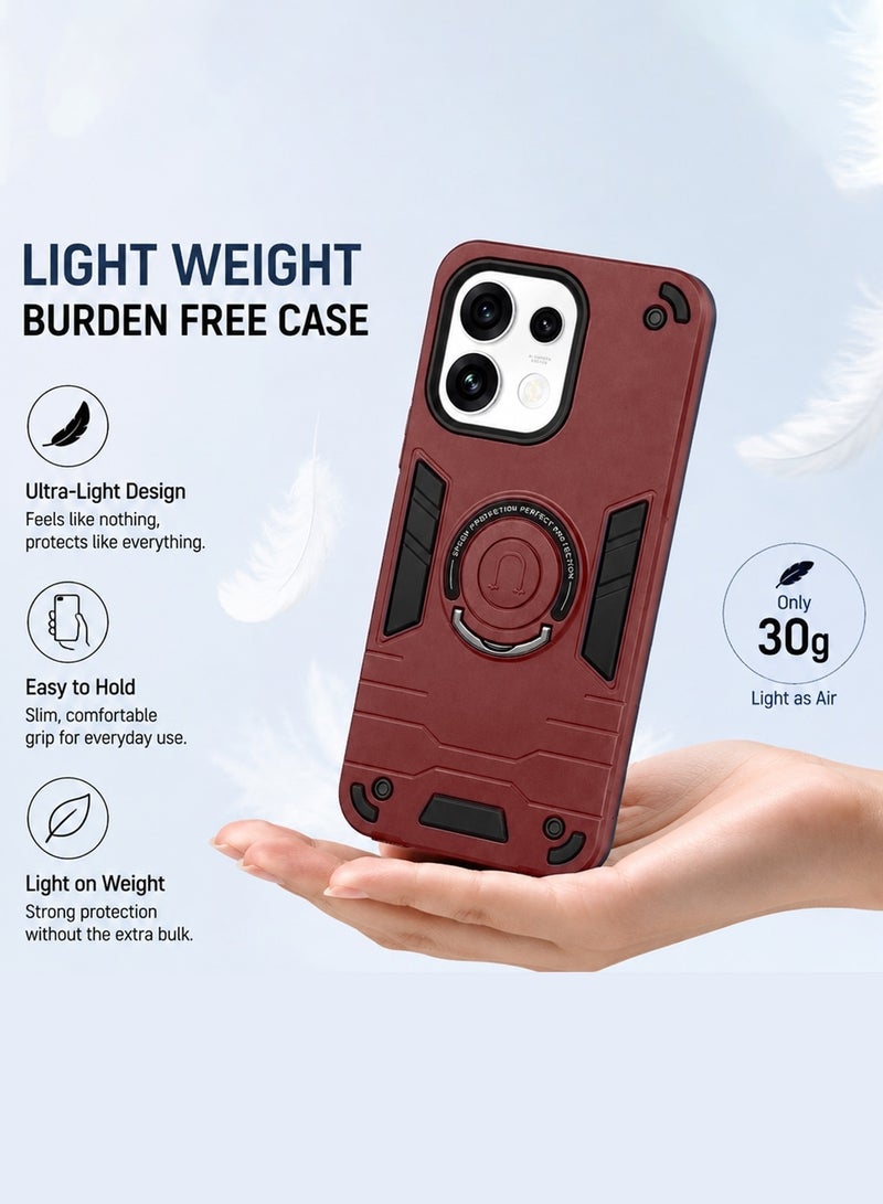 Wtech Oppo Reno16 5G 2026 / Reno16 Pro 5G 2026 Full Protective Military Grade Dual Layer Shockproof Cover Rugged Protection with Kickstand Case Cover - Maroon/Black - Image 4