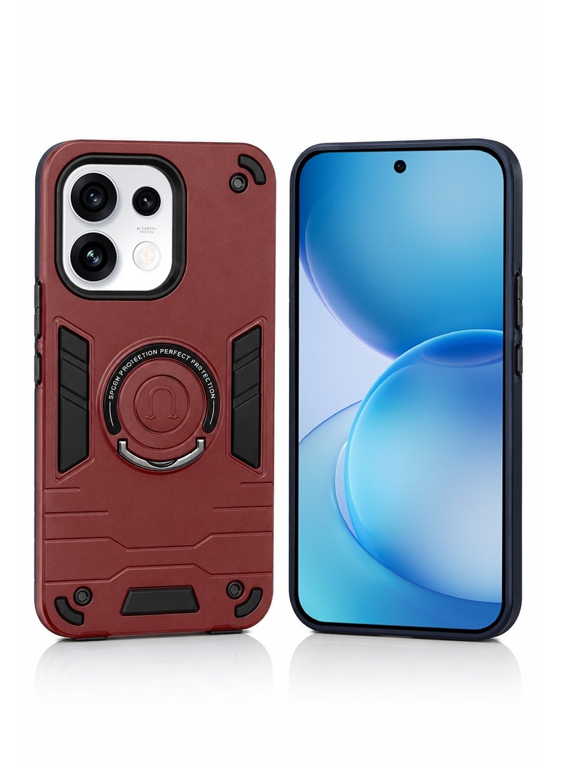 Wtech Oppo Reno16 5G 2026 / Reno16 Pro 5G 2026 Full Protective Military Grade Dual Layer Shockproof Cover Rugged Protection with Kickstand Case Cover - Maroon/Black - Image 1