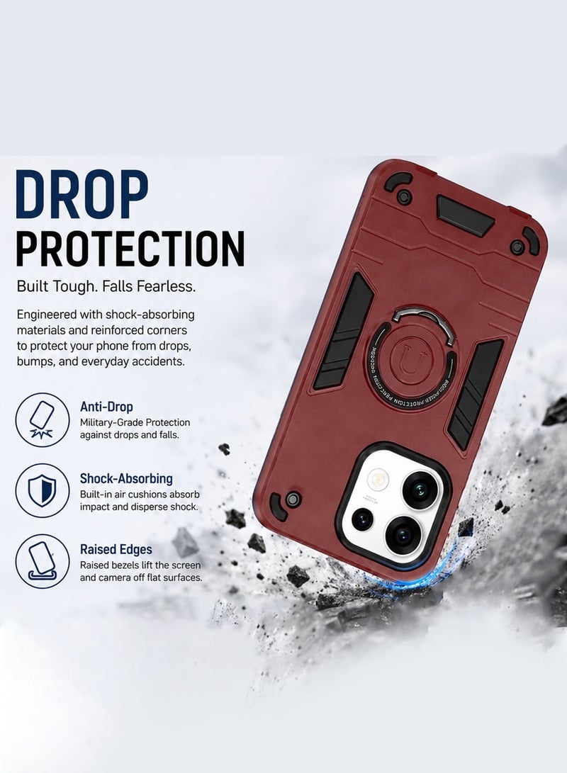 Wtech Oppo Reno16 5G 2026 / Reno16 Pro 5G 2026 Full Protective Military Grade Dual Layer Shockproof Cover Rugged Protection with Kickstand Case Cover - Maroon/Black - Image 5