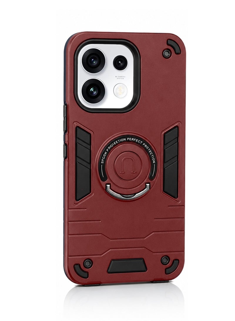 Wtech Oppo Reno16 5G 2026 / Reno16 Pro 5G 2026 Full Protective Military Grade Dual Layer Shockproof Cover Rugged Protection with Kickstand Case Cover - Maroon/Black - Image 2