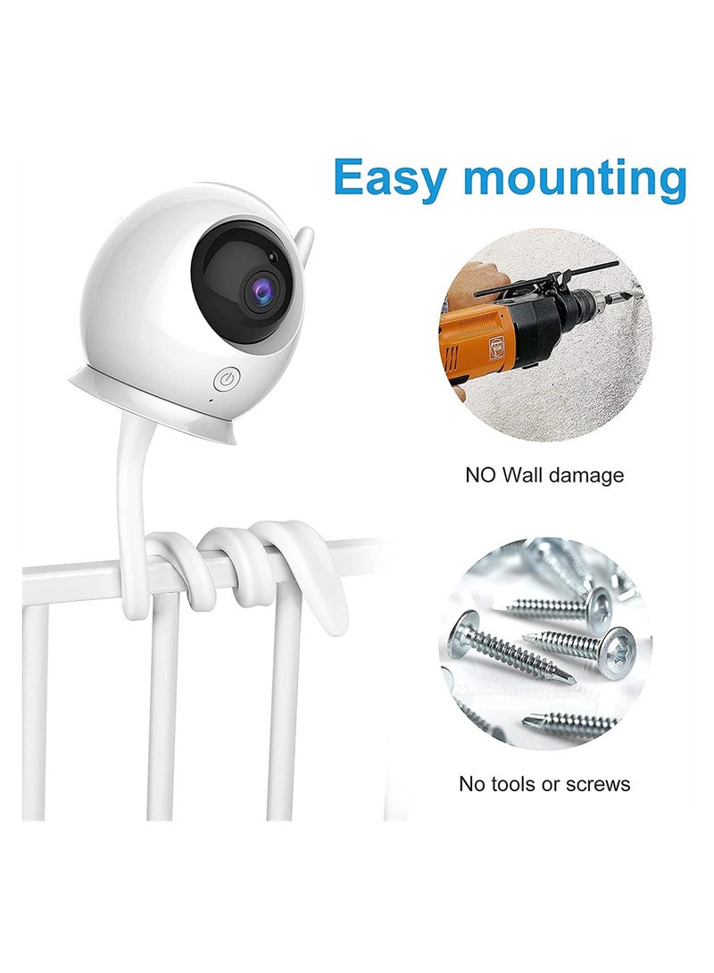 KASTWAVE رف تثبيت مراقب الأطفال، حامل كاميرا مرن لمراقب الأطفال في المهد، متوافق مع معظم كاميرات المراقبة العالمية، تركيب متعدد الاستخدامات بدون أدوات أو تلف للجدران (أبيض) - Image 2