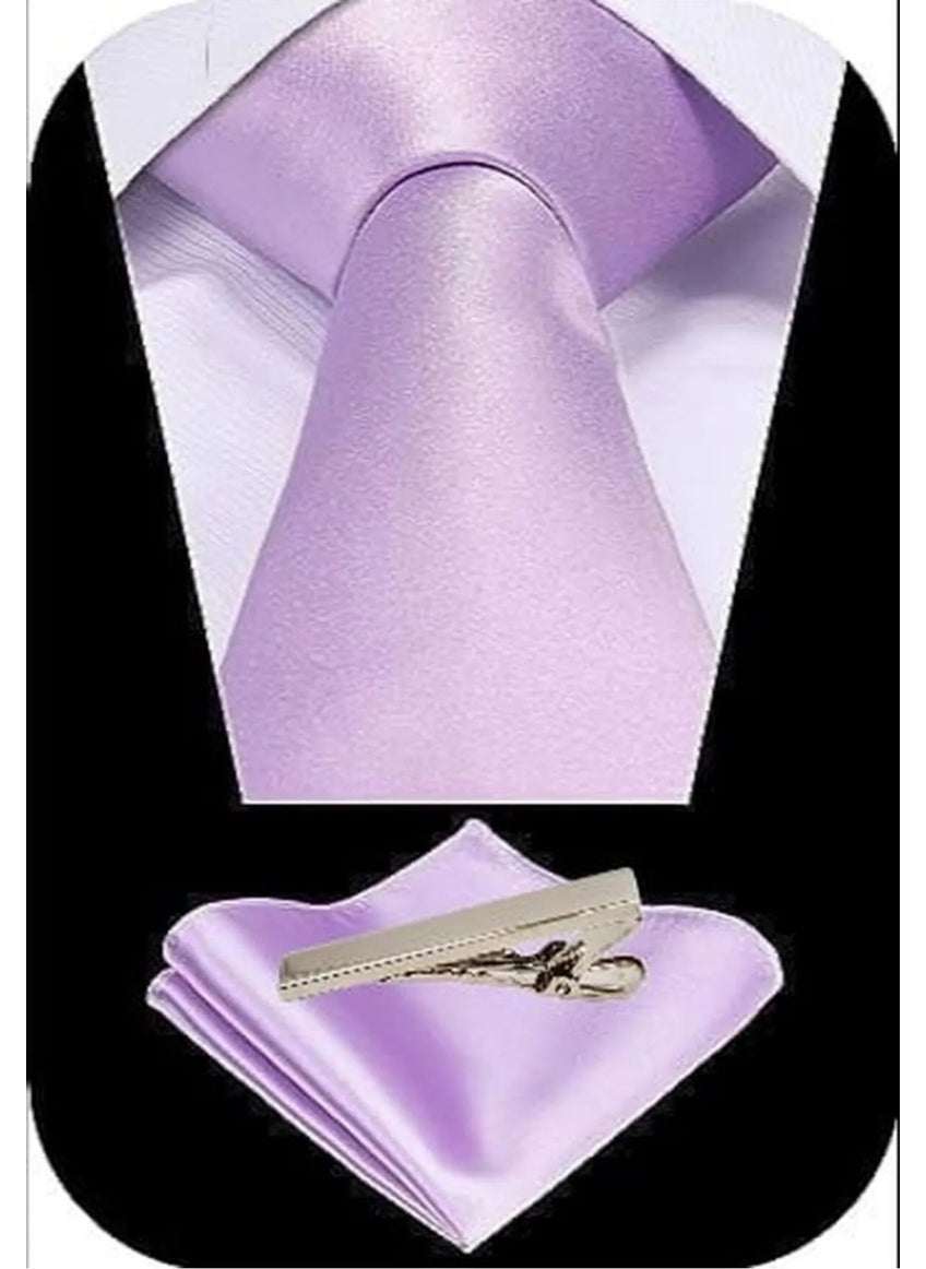 Tezzgelsin Men's Satin Tie Handkerchief and Silver Steel Tie Clip Set  - Image 1