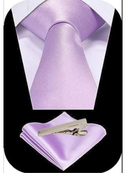 Tezzgelsin Men's Satin Tie Handkerchief and Silver Steel Tie Clip Set  - Image 2