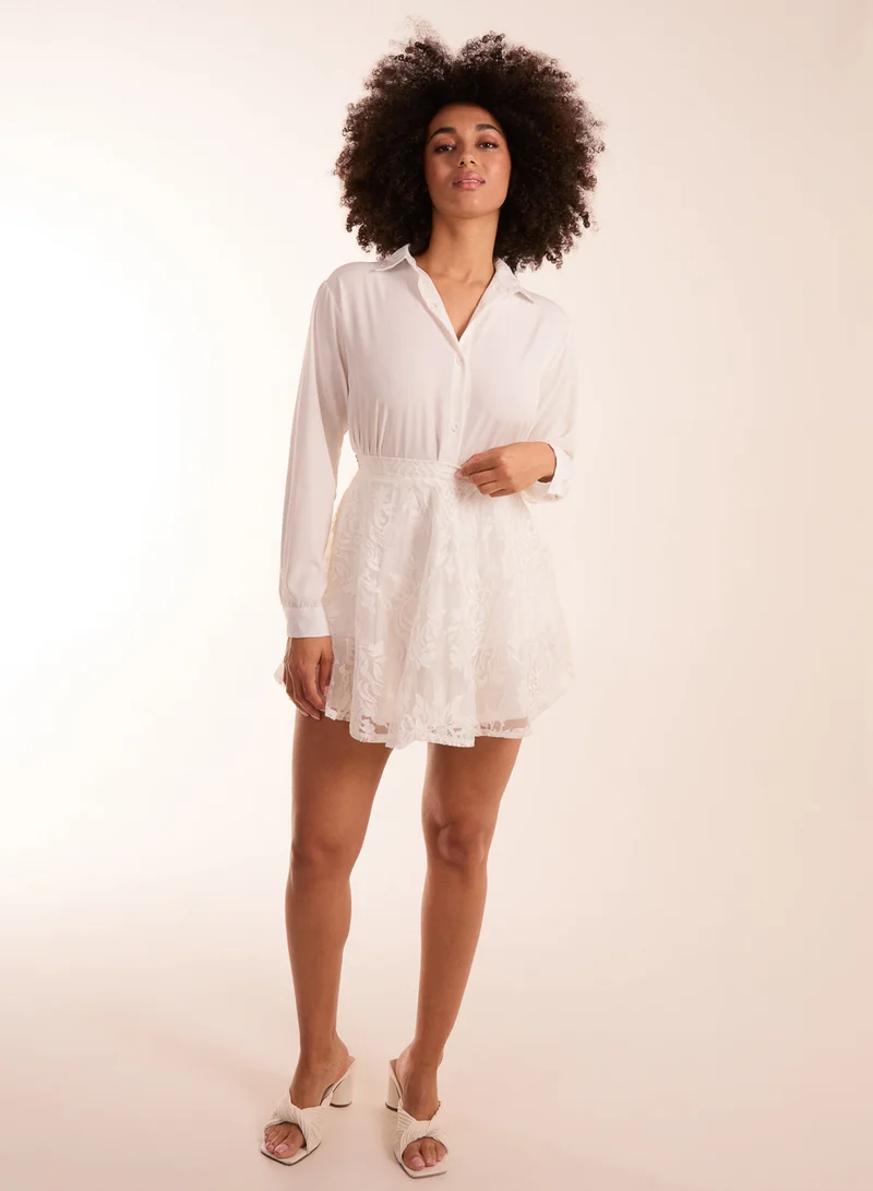 بلو فانيلا White Embroidered Mesh Skirt