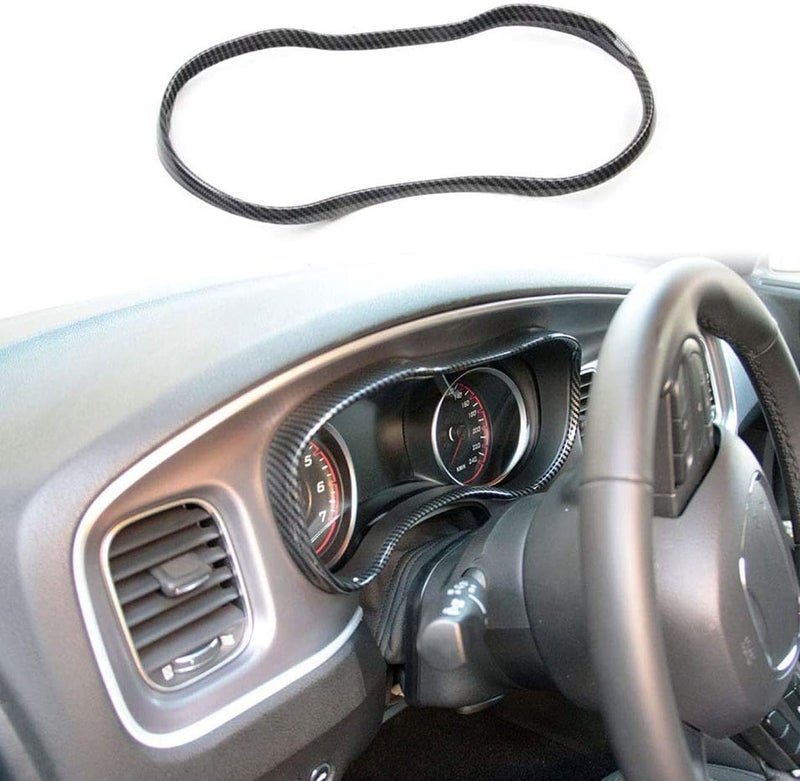 crosselec Carbon Fiber Dashboard Meter Panel Frame Cover Trim Interior Decoration Accessories for Dodge Charger 2015-2021 (Black) - Image 1
