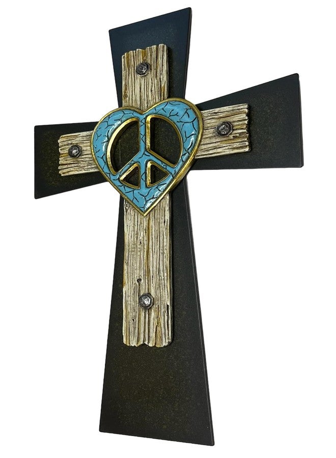 Top Brass Unique Peace Sign/Heart Wall Mounted Cross – Welded Flared Metal Base Cross – Spiritual Jesus Art Decor - Image 4