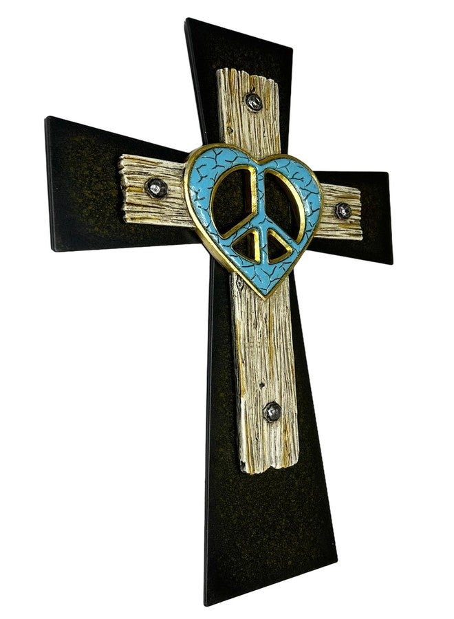 Top Brass Unique Peace Sign/Heart Wall Mounted Cross – Welded Flared Metal Base Cross – Spiritual Jesus Art Decor - Image 5