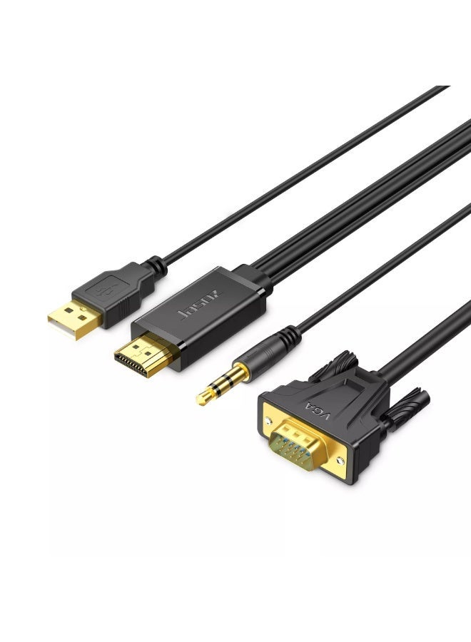 JASOZ G117 HDMI to VGA Cable 1.5M, Full HD 1080P HDMI Male to VGA Cable with Audio Output & USB Power Support, HDMI to VGA Converter Cable for Laptop, PC, TV Box, Gaming Console, Projector and Monitor - Image 2