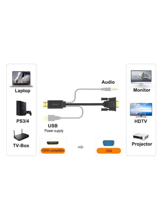 JASOZ G117 HDMI to VGA Cable 1.5M, Full HD 1080P HDMI Male to VGA Cable with Audio Output & USB Power Support, HDMI to VGA Converter Cable for Laptop, PC, TV Box, Gaming Console, Projector and Monitor - Image 5