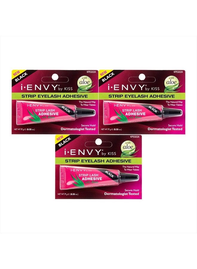 Kiss I Envy Strip Eyelash with Aloe Adhesive Black 0.25oz (3 Pack) - Image 1