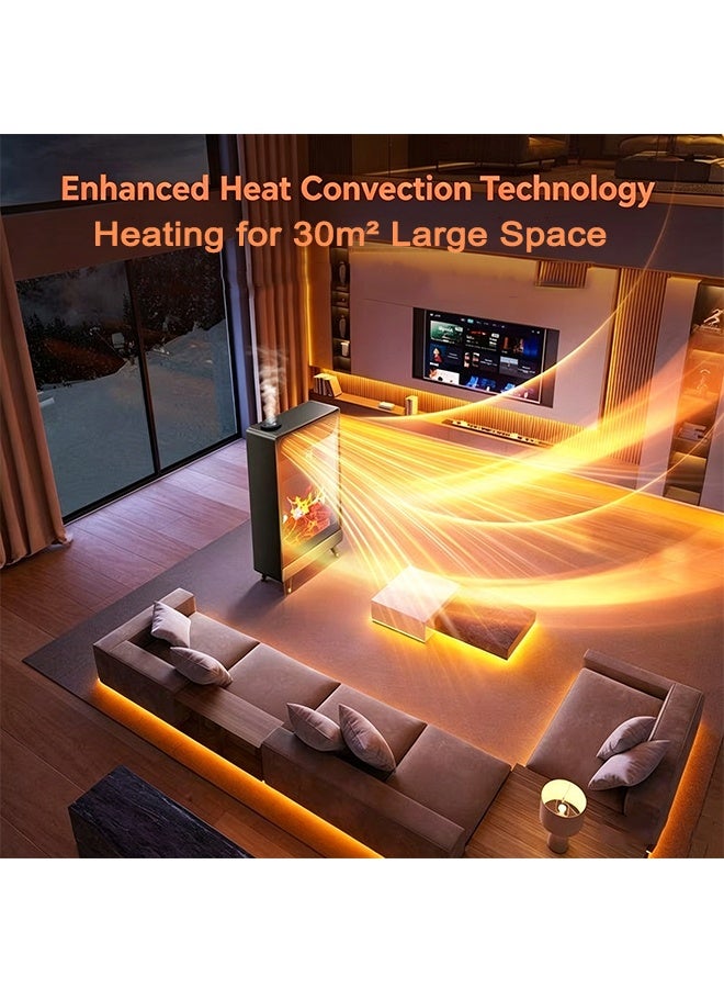 12H Timer Electric Fireplace Heater, 3D Simulated Flame Design, Fast Full Room Heating, Remote Operated Heater with Full Safety System, Quiet Heater for Bedroom, Living Room & Indoor Use - Image 3