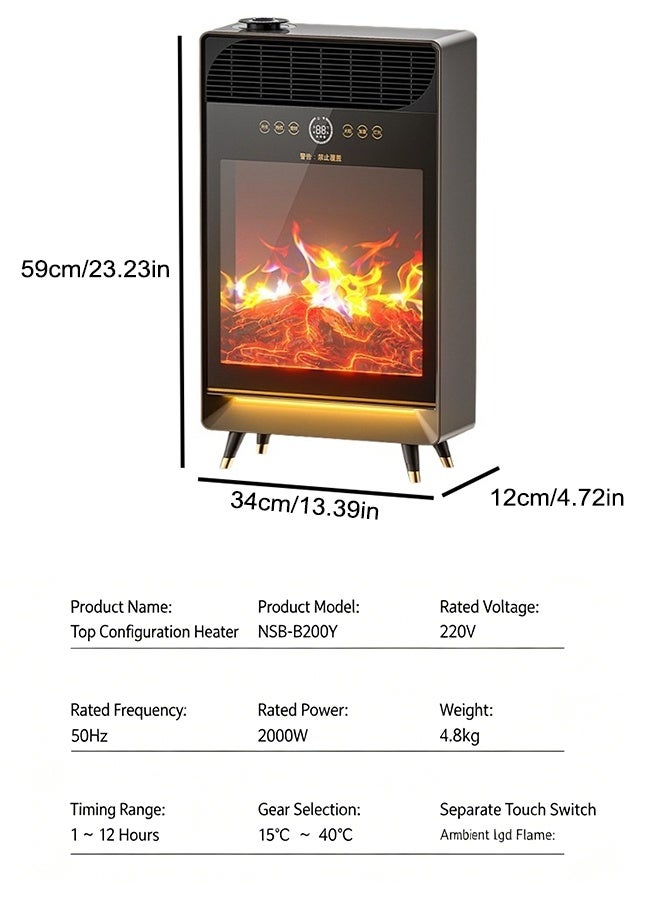 12H Timer Electric Fireplace Heater, 3D Simulated Flame Design, Fast Full Room Heating, Remote Operated Heater with Full Safety System, Quiet Heater for Bedroom, Living Room & Indoor Use - Image 2
