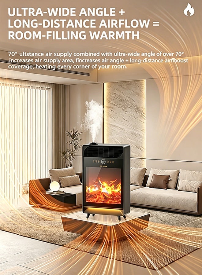 12H Timer Electric Fireplace Heater, 3D Simulated Flame Design, Fast Full Room Heating, Remote Operated Heater with Full Safety System, Quiet Heater for Bedroom, Living Room & Indoor Use - Image 4