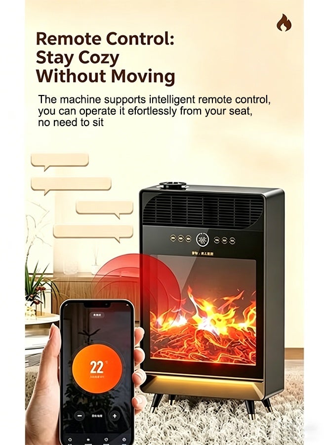 12H Timer Electric Fireplace Heater, 3D Simulated Flame Design, Fast Full Room Heating, Remote Operated Heater with Full Safety System, Quiet Heater for Bedroom, Living Room & Indoor Use - Image 5