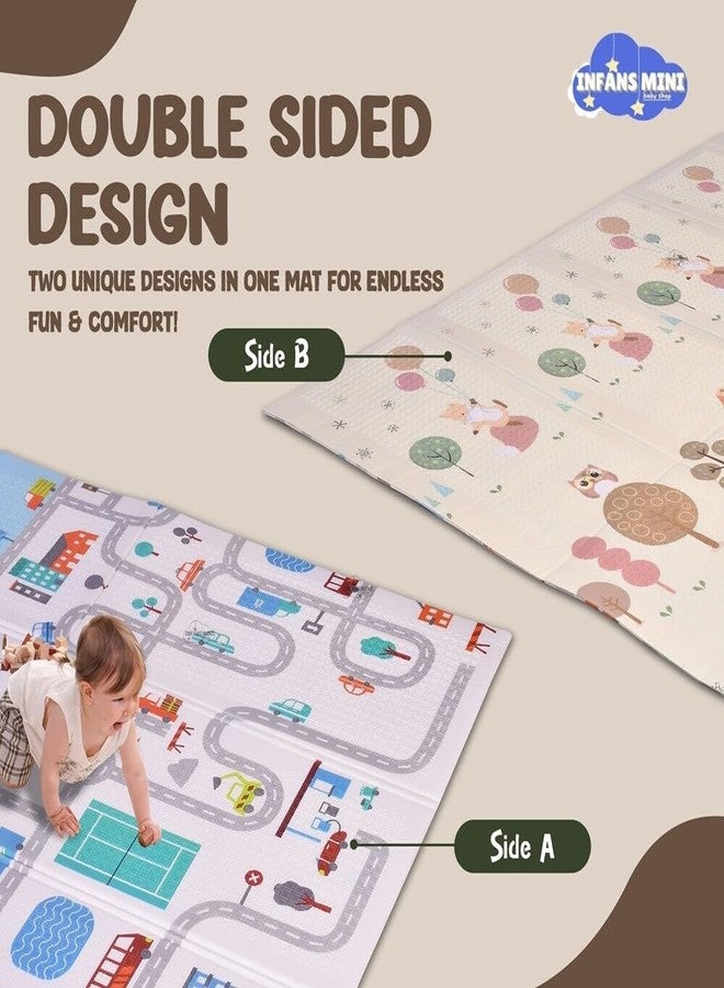 Infans Mini Play Mat for Babies Double Sided Water Proof Padded Soft Foam Playmat for Babies, BPA Free Learning & Crawling Foldable Large Foam Mat (6.5x5 ft, 0.65cm Thickness) City Print Multicolour - Image 3