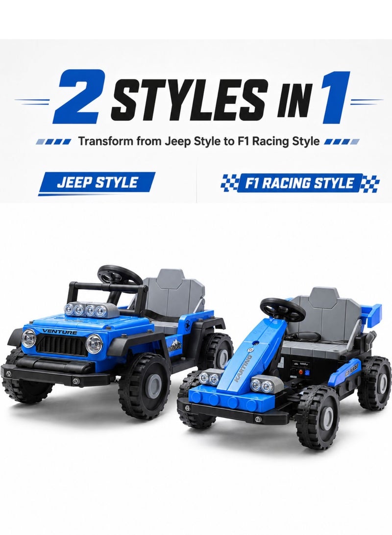 Venture Kids Electric Ride-On Building Block Car, 2-in-1 Convertible Jeep & F1 Style Toy Car with Remote Control, Bluetooth, Music, Volume Control, Battery Display, DIY Blocks Ride-On Car for Boys & Girls - Image 1