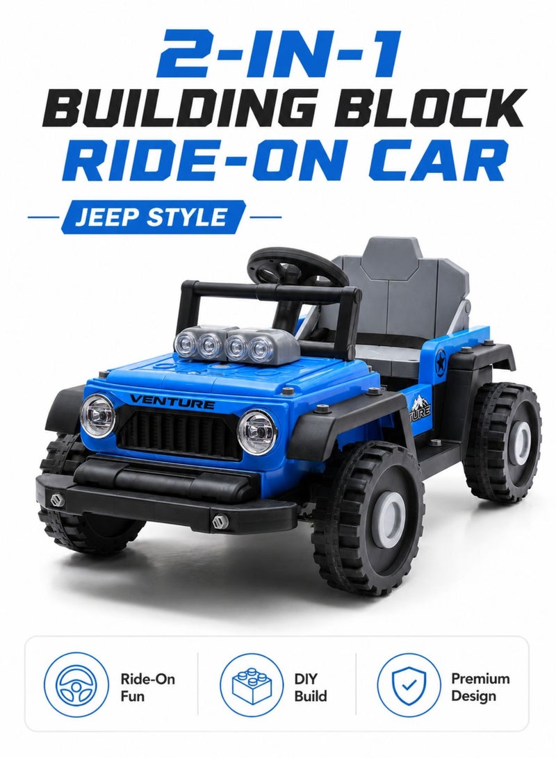 Venture Kids Electric Ride-On Building Block Car, 2-in-1 Convertible Jeep & F1 Style Toy Car with Remote Control, Bluetooth, Music, Volume Control, Battery Display, DIY Blocks Ride-On Car for Boys & Girls - Image 2