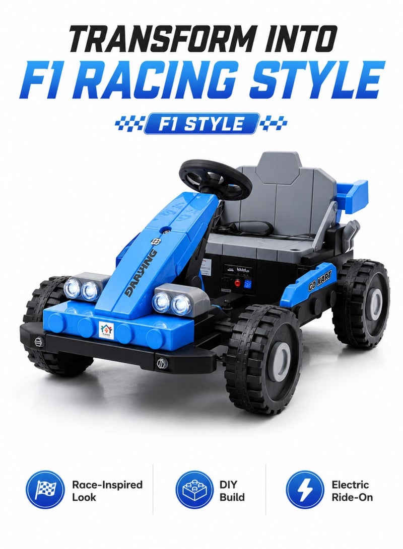 Venture Kids Electric Ride-On Building Block Car, 2-in-1 Convertible Jeep & F1 Style Toy Car with Remote Control, Bluetooth, Music, Volume Control, Battery Display, DIY Blocks Ride-On Car for Boys & Girls - Image 3