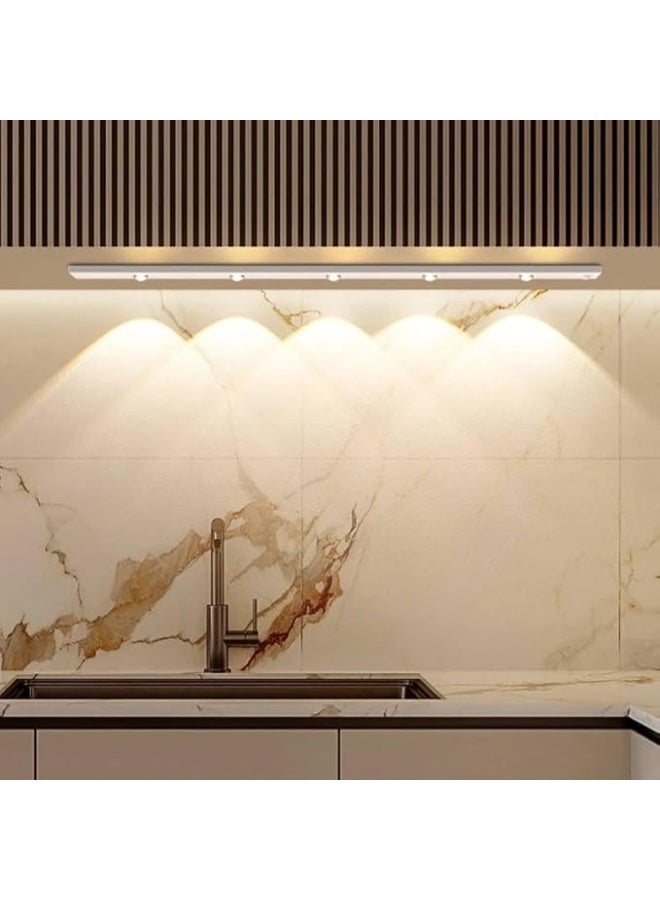 مصباح LED يعمل بمستشعر حركة أسفل الخزانة، تصميم مسار خطي، فضي، 5 مصابيح - Image 1