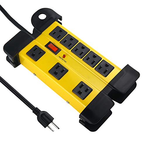 CCCEI Heavy Duty Surge Protector - 8 Outlet Power Strip with 1200 Joules, Metal with 6FT Extension Cord and Wide Spaced, Yellow - Image 1