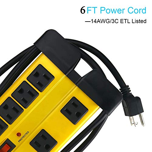 CCCEI Heavy Duty Surge Protector - 8 Outlet Power Strip with 1200 Joules, Metal with 6FT Extension Cord and Wide Spaced, Yellow - Image 4