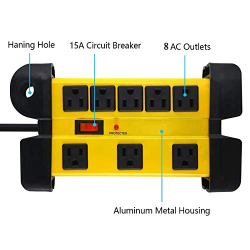 CCCEI Heavy Duty Surge Protector - 8 Outlet Power Strip with 1200 Joules, Metal with 6FT Extension Cord and Wide Spaced, Yellow - Image 2