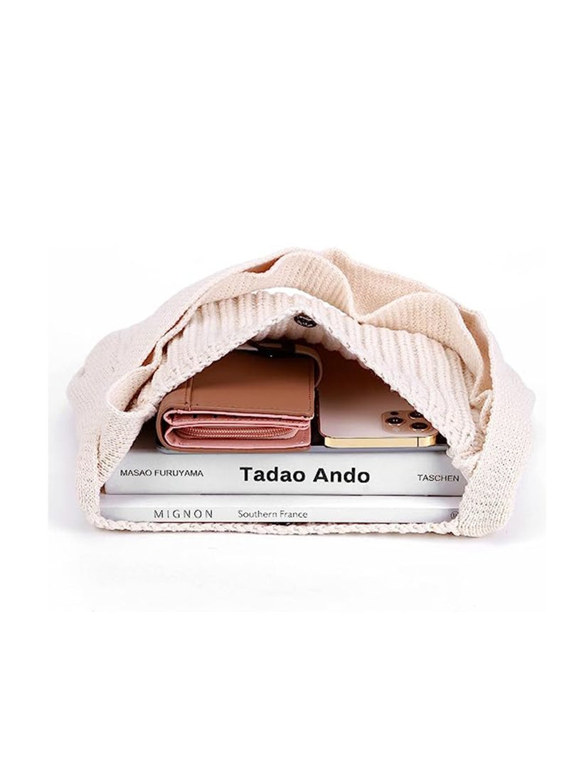 Excefore حقيبة توت كروشيه، حقيبة يد نسائية، حقيبة محبوكة فاخرة، حقيبة تسوق كبيرة للمدرسة والعمل، التسوق، عطلات نهاية الأسبوع، السفر أبيض - Image 2