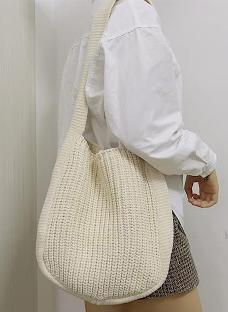 Excefore حقيبة توت كروشيه، حقيبة يد نسائية، حقيبة محبوكة فاخرة، حقيبة تسوق كبيرة للمدرسة والعمل، التسوق، عطلات نهاية الأسبوع، السفر أبيض - Image 5